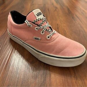 Women’s Pink and White Vans with Patterned Laces